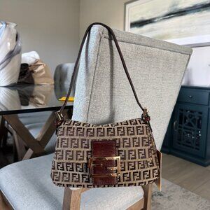 FENDI ZUCCHINO CANVAS VIntage Mama Forever Baguette Brown Mini